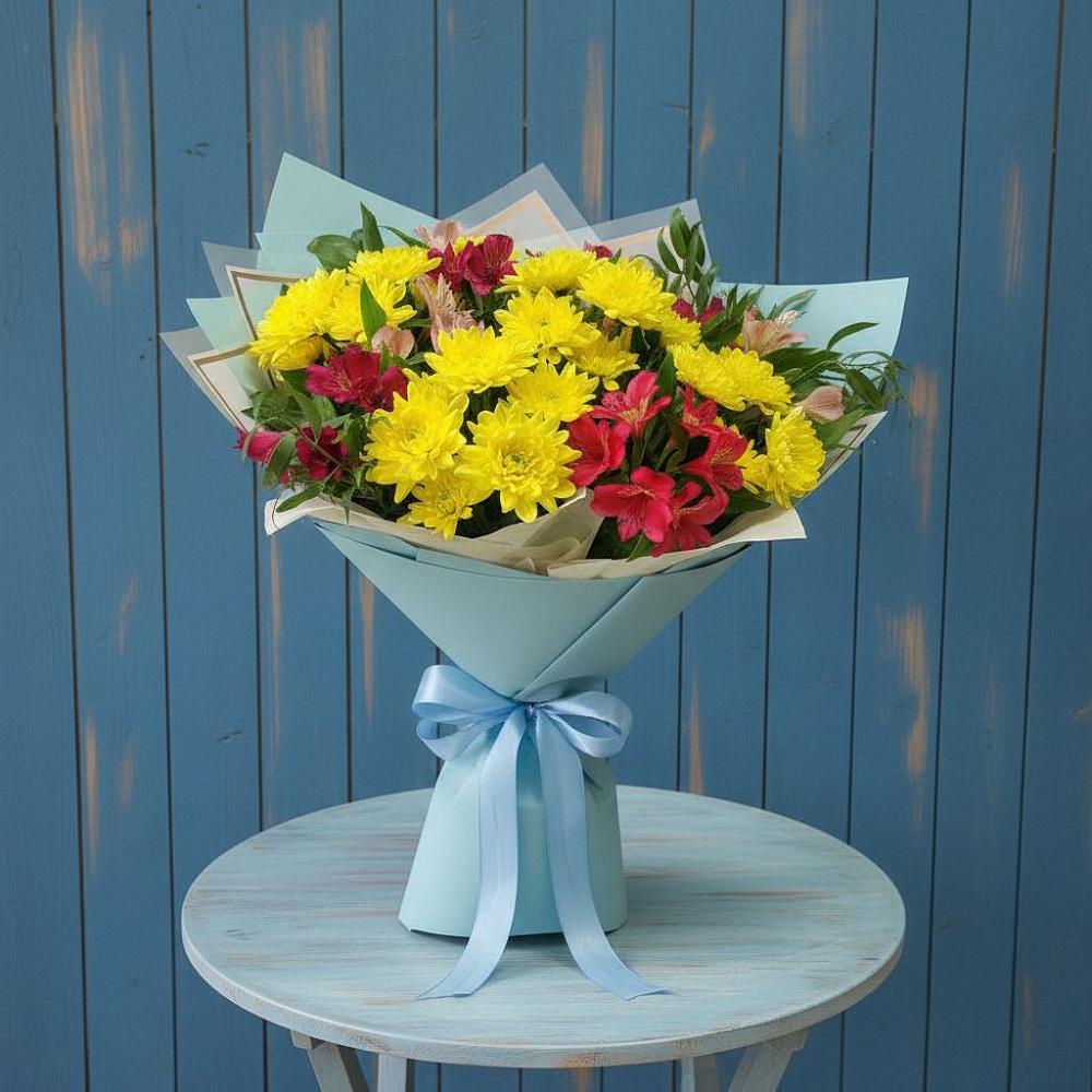 Букет цветов из: Альстромерии и Хризантемы в Пестриково