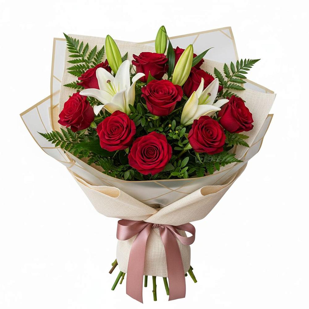 Букет цветов из: Лилии и Розы в Пестриково