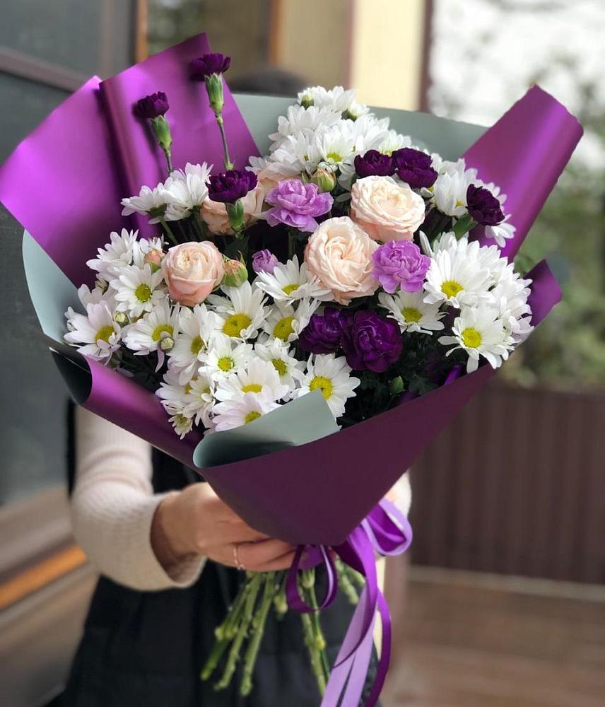 Букет цветов из: Хризантемы, Гвоздики и Розы в Пестриково