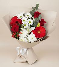 Букет цветов из:  Розы, Хризантемы, Герберы и Лилии в Пестриково
