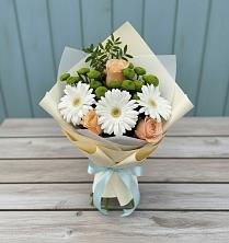 Букет цветов из:  Герберы, Розы и Хризантемы в Пестриково