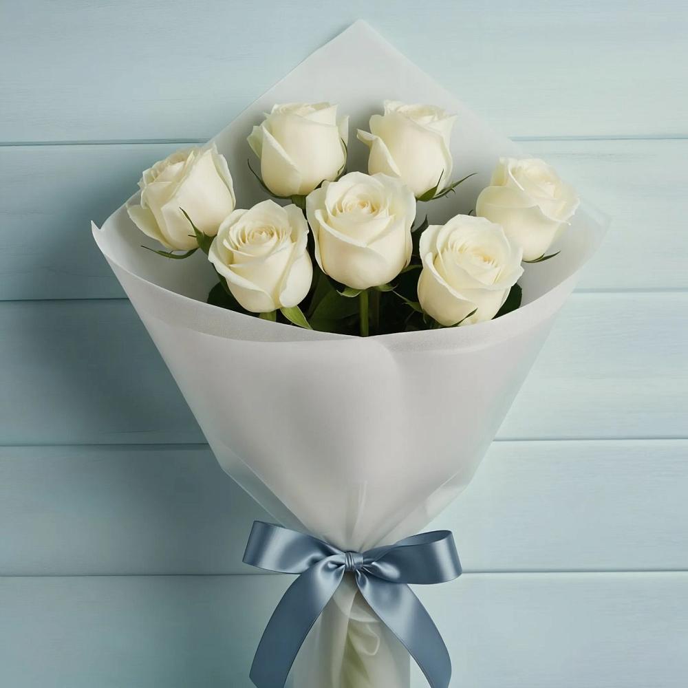 Букет 7 Белых роз Эдлесс Лав в Пестриково