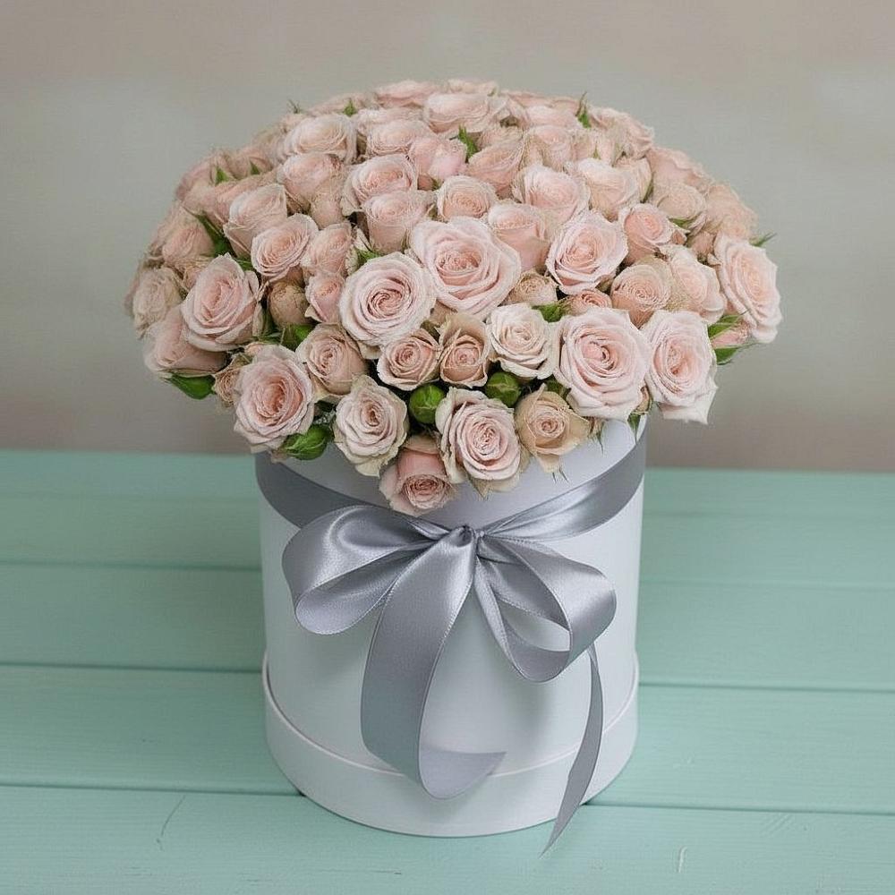 Цветочная композиция из Розы в шляпной коробке в Пестриково